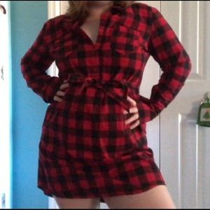 Red Flannel button up dress